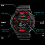 1243 Men Sports Watch Outdoor Waterproof Digital Watch, Red, Black, Golden