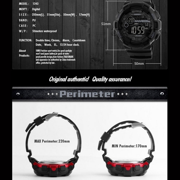 1243 Men Sports Watch Outdoor Waterproof Digital Watch, Red, Black, Golden