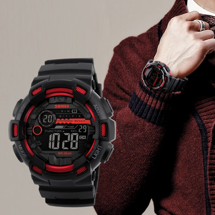 1243 Men Sports Watch Outdoor Waterproof Digital Watch, Red, Black, Golden
