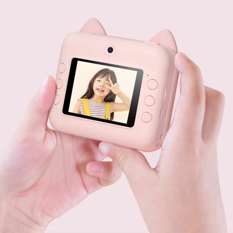 P1 No Card Children Instant Camera 1200W Front And Rear Dual-Lens Mini Print Photographic Digital Camera Toy(Green Dinosaur), Green Dinosaur No Card, Pink Cat No Card, Green Dinosaur 16GB, Pink Cat 16GB, Green Dinosaur 32GB, Pink Cat 32GB – Lanyard