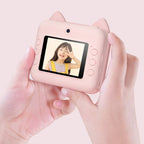 P1 No Card Children Instant Camera 1200W Front And Rear Dual-Lens Mini Print Photographic Digital Camera Toy(Green Dinosaur), Green Dinosaur No Card, Pink Cat No Card, Green Dinosaur 16GB, Pink Cat 16GB, Green Dinosaur 32GB, Pink Cat 32GB – Lanyard