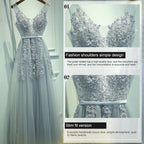 Sexy V-neck Evening Dress Robe Tulle Applique Evening Dresses, S, XXL, XXXL