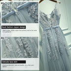 Sexy V-neck Evening Dress Robe Tulle Applique Evening Dresses, S, XXL, XXXL