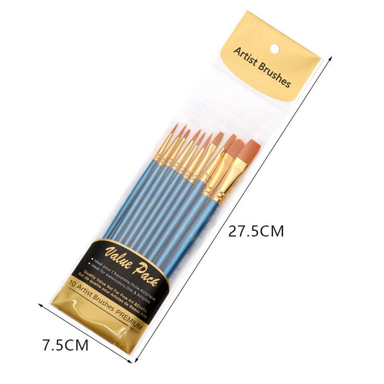 ZHU TING 10 in 1 Pearl Rod Nylon Hair Combination Brush Oil Paint Brush, Blue Rods, Purple Rods, Black Rods