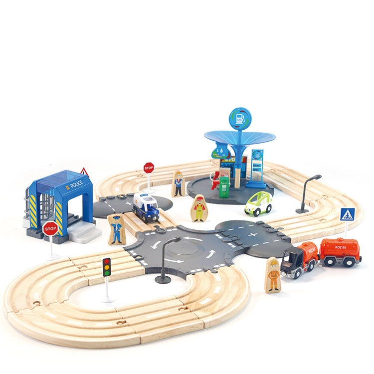 Multifunctional Wooden Police Station Road Track Set Baby Assembling Building Blocks Educational Early Education Toys, Police Station Road Track Set Police Station Road Track Set