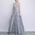 Banquet Lace Sleeveless Long Party Formal Gown, XS, S, M, L, XL, XXL, XXXL XS Grey