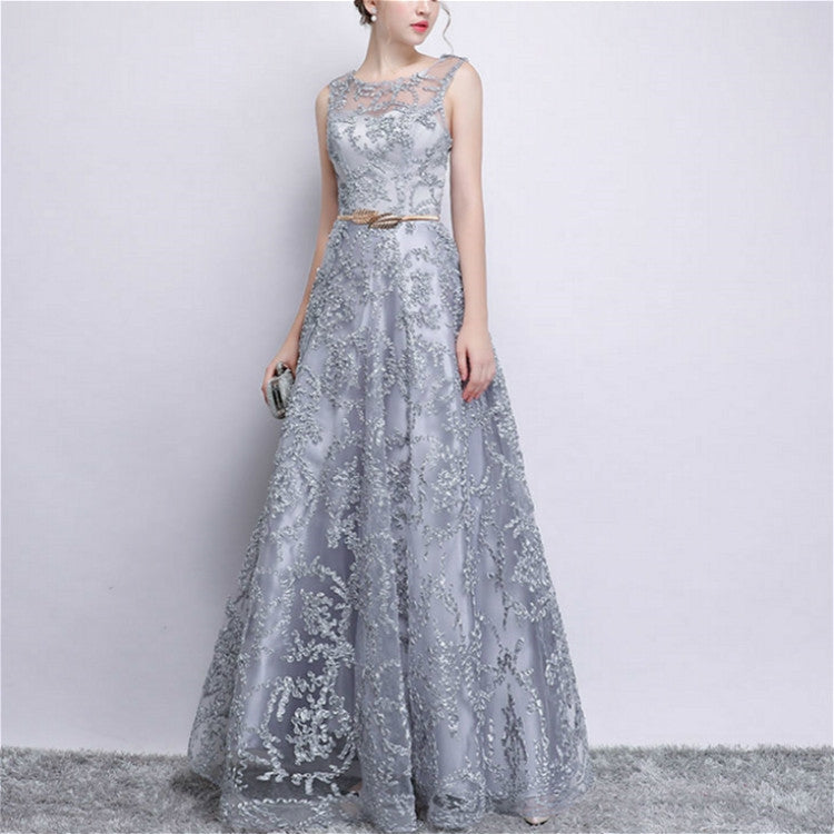 Banquet Lace Sleeveless Long Party Formal Gown, XS, S, M, L, XL, XXL, XXXL XS Grey