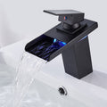 LED Three Lights Hot Cold Water Faucet Bathroom Waterfall Faucet CN Plug, Black, Electroplating Silver Black