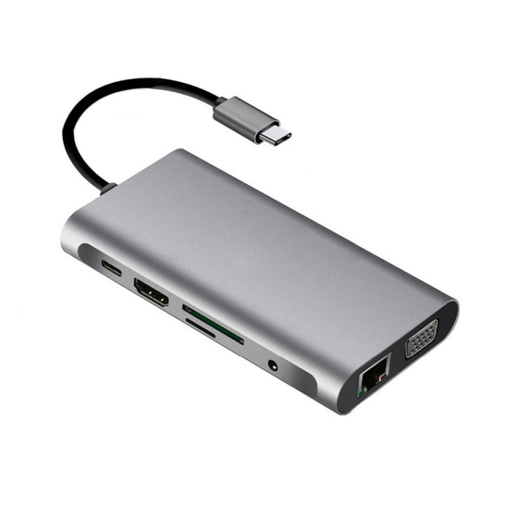 10 in 1 Type-C Multi-Function Docking Station PD Fast Charging HUB, 10 in 1 – Card Slot, Fast Charging, TPU