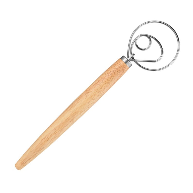 2 PCS 13 Inch Oak Handle Flour Mixer Dough Stainless Steel Mixing Rod Coil Whisk, Single Circle Agitator, Double Circle Agitator, Three Circle Agitator Single Circle Agitator