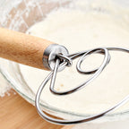 2 PCS 13 Inch Oak Handle Flour Mixer Dough Stainless Steel Mixing Rod Coil Whisk, Single Circle Agitator, Double Circle Agitator, Three Circle Agitator