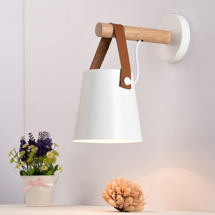 LED Wall Light Wood Wall Lamp Bed Bedside Light Night Lights Modern Nordic Lampshade Home Decor, white, black white