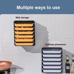 6-Layer Wall-Mounted Hot Pot Tray Kitchen Household Preparation Dishes Free Perforation Rectangular Side Dishes, Gray Frame+ White Plate, Blue Frame + Yellow Plate – Durable Build, Easy to Use