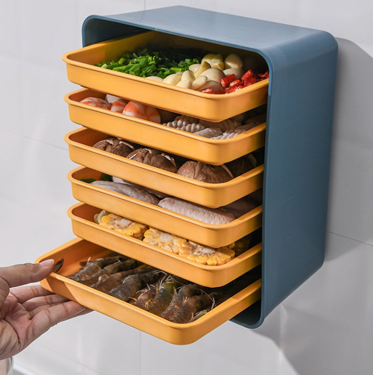6-Layer Wall-Mounted Hot Pot Tray Kitchen Household Preparation Dishes Free Perforation Rectangular Side Dishes, Gray Frame+ White Plate, Blue Frame + Yellow Plate – Durable Build, Easy to Use