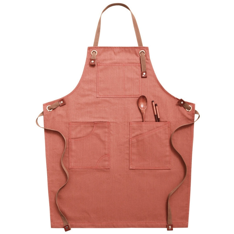 Household Denim Apron Barista Floral Tea Shop Barber Work Clothes, Adult Version, for Children 47cm, for Children 57cm – Durable Build, Easy to Use for Children 57cm Brick Color