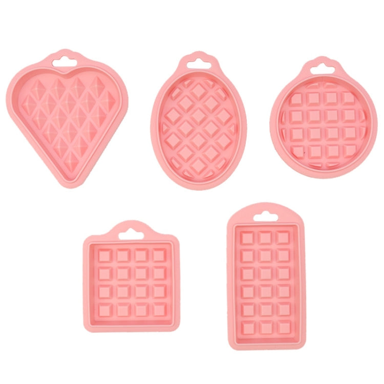5 in 1 Food Grade Silicone Waffle Mold Kitchen Cake Set Baking Supplies, Red, Green, Beige, Pink – Durable Build, Easy to Use Pink
