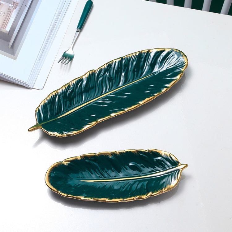 Phnom Penh Ceramic Dessert Plate Feather Plate Banana Leaf Fruit Dried Fruit Storage Tray, Size:, Large （Bright Emerald), Small (Bright Emerald), Large (Bright Peach Pink), Small (Bright Peach Pink), Large (Matt Black), Small (Matte Black)            ...