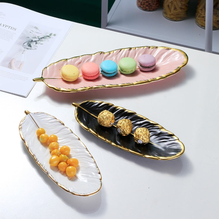 Phnom Penh Ceramic Dessert Plate Feather Plate Banana Leaf Fruit Dried Fruit Storage Tray, Size:, Large （Bright Emerald), Small (Bright Emerald), Large (Bright Peach Pink), Small (Bright Peach Pink), Large (Matt Black), Small (Matte Black)            ...