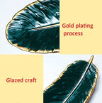Phnom Penh Ceramic Dessert Plate Feather Plate Banana Leaf Fruit Dried Fruit Storage Tray, Size:, Large （Bright Emerald), Small (Bright Emerald), Large (Bright Peach Pink), Small (Bright Peach Pink), Large (Matt Black), Small (Matte Black)            ...