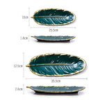 Phnom Penh Ceramic Dessert Plate Feather Plate Banana Leaf Fruit Dried Fruit Storage Tray, Size:, Large （Bright Emerald), Small (Bright Emerald), Large (Bright Peach Pink), Small (Bright Peach Pink), Large (Matt Black), Small (Matte Black)            ...
