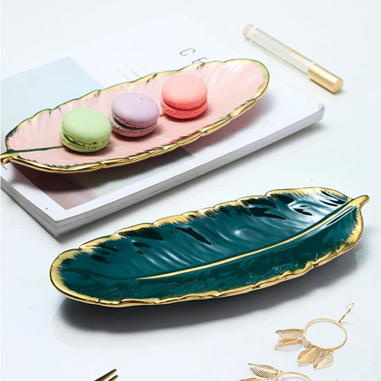 Phnom Penh Ceramic Dessert Plate Feather Plate Banana Leaf Fruit Dried Fruit Storage Tray, Size:, Large （Bright Emerald), Small (Bright Emerald), Large (Bright Peach Pink), Small (Bright Peach Pink), Large (Matt Black), Small (Matte Black)            ...