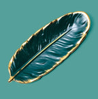 Phnom Penh Ceramic Dessert Plate Feather Plate Banana Leaf Fruit Dried Fruit Storage Tray, Size:, Large （Bright Emerald), Small (Bright Emerald), Large (Bright Peach Pink), Small (Bright Peach Pink), Large (Matt Black), Small (Matte Black)            ... Large （Bright Emerald)