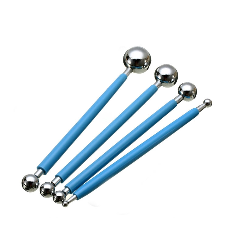 4 in 1 Stainless Steel Spherical Carving Group Pill Stick Fondant Clay Colored Clay Carving Tool Set, Blue, Green, Purple Blue