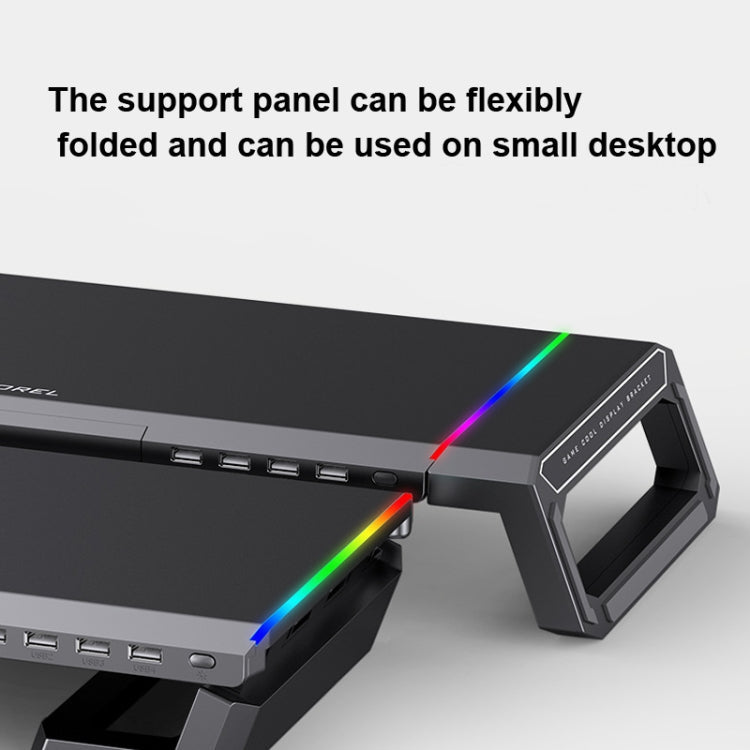 ICE COOREL T1 Monitor Increased Rack Foldable Laptop Stand With RGB Lighting & 4xUSB Expansion Interface – Durable Build, Easy to Use