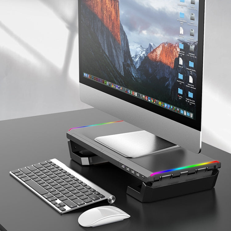 ICE COOREL T1 Monitor Increased Rack Foldable Laptop Stand With RGB Lighting & 4xUSB Expansion Interface – Durable Build, Easy to Use
