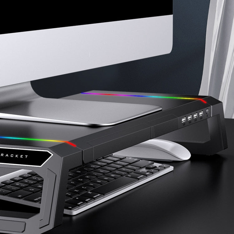 ICE COOREL T1 Monitor Increased Rack Foldable Laptop Stand With RGB Lighting & 4xUSB Expansion Interface – Durable Build, Easy to Use
