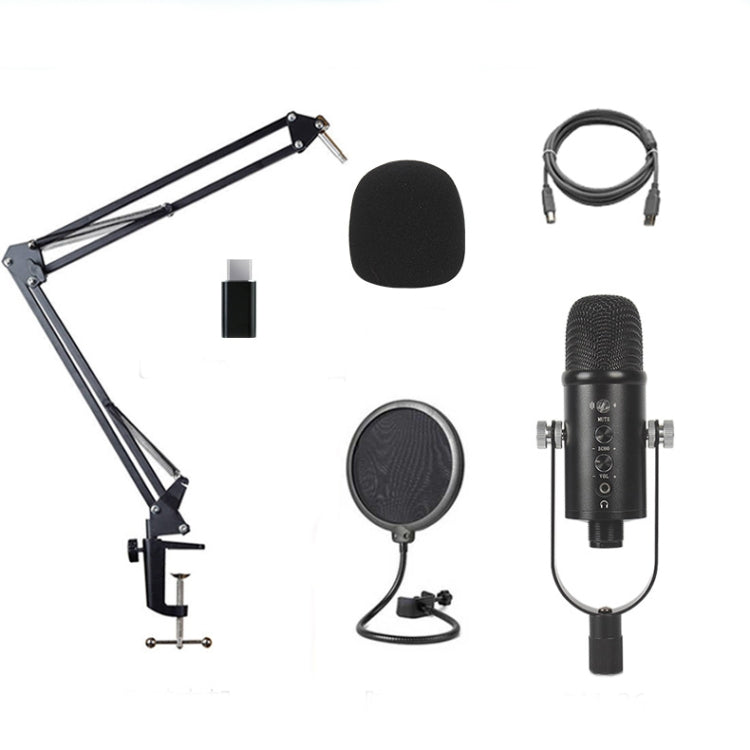 BM-86 USB Condenser Microphone Voice Recording Computer Microphone Live Broadcast Equipment Set, Cantilever Bracket Set, Standard+Small Blowout Prevention Net Cantilever Bracket Set