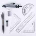 9-Piece Student Drawing & Geometry Set – Compass, Rulers, Protractor & Mechanical Pencil