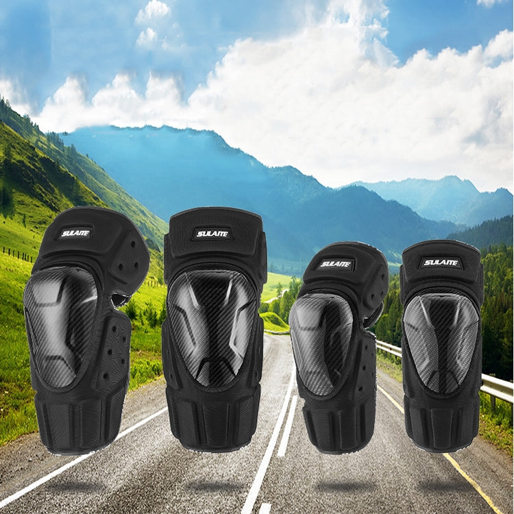 SULAITE Off-Road Motorcycle Windproof Warmth Drop-Proof Breathable Carbon Fiber Protective Gear, Knee Pads+Elbow Pads, Knee Pads – Waterproof, Wear-resistant