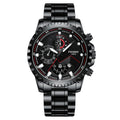 Watch – Leather, Stainless Steel Black Steel Black Surface