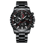 Watch – Leather, Stainless Steel Black Steel Black Surface