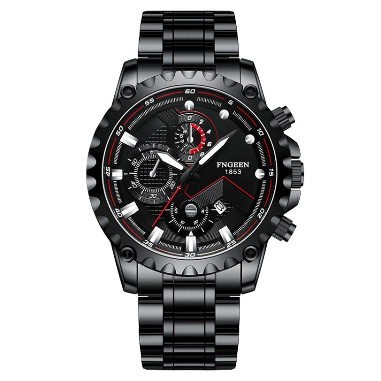 Watch – Leather, Stainless Steel Black Steel Black Surface