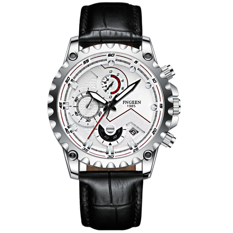 Watch – Leather, Stainless Steel Black Leather White Steel White Surface