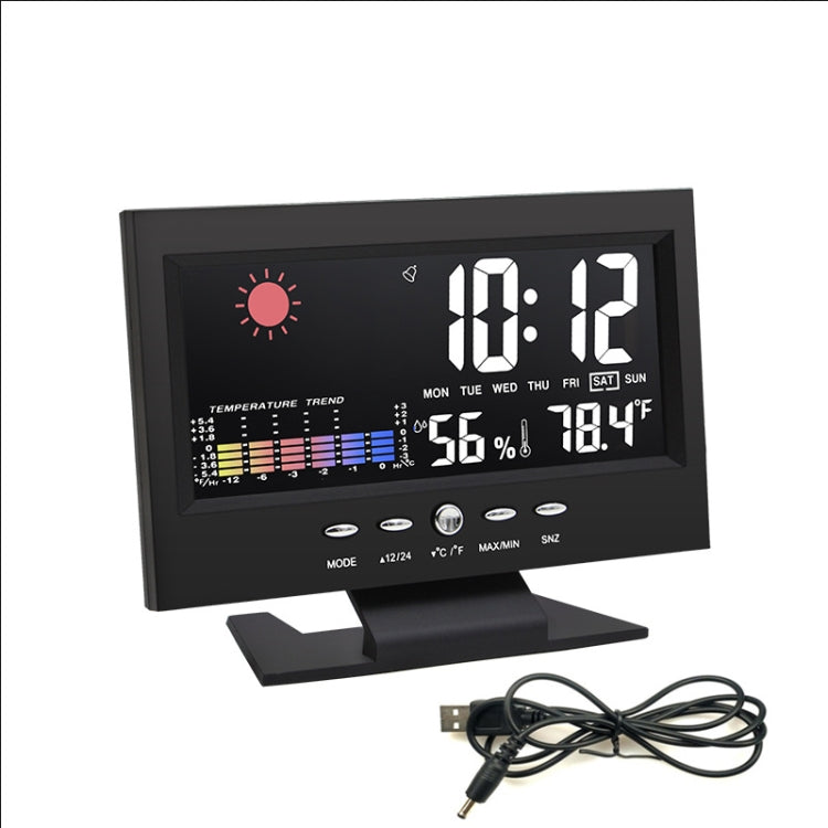 8082T Weather Forecast Clock LED Color Screen Perpetual Calendar Temperature And Humidity Intelligent Voice Control Electronic Alarm Cloc,Specification:, Black, Black + USB – Durable Build, Easy to Use Black + USB
