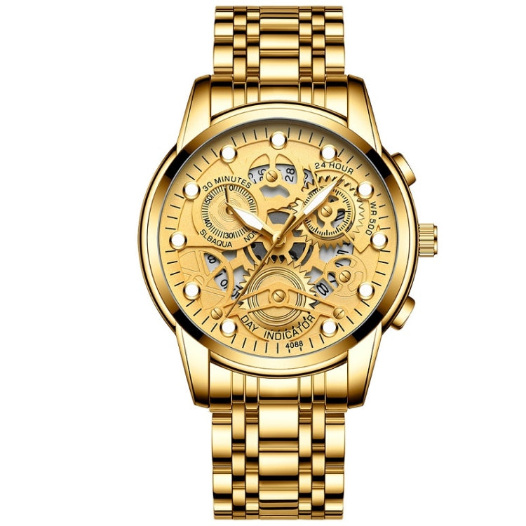 FNGEEN 4088 Men Hollow Quartz Watch Student Waterproof Luminous Watch, Full Gold Gold Surface, Full Gold Black Surface, Black Steel Black Surface White Nails, Black Steel Black Surface Gold Nails, Gold And Gold Surface, Gold Black Surface... Full Gold Gold Surface