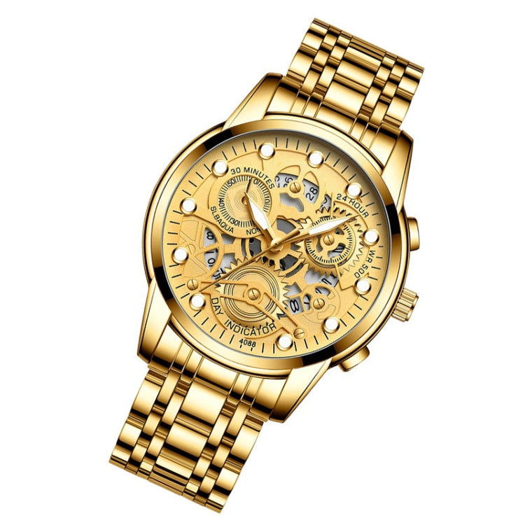 FNGEEN 4088 Men Hollow Quartz Watch Student Waterproof Luminous Watch, Full Gold Gold Surface, Full Gold Black Surface, Black Steel Black Surface White Nails, Black Steel Black Surface Gold Nails, Gold And Gold Surface, Gold Black Surface...