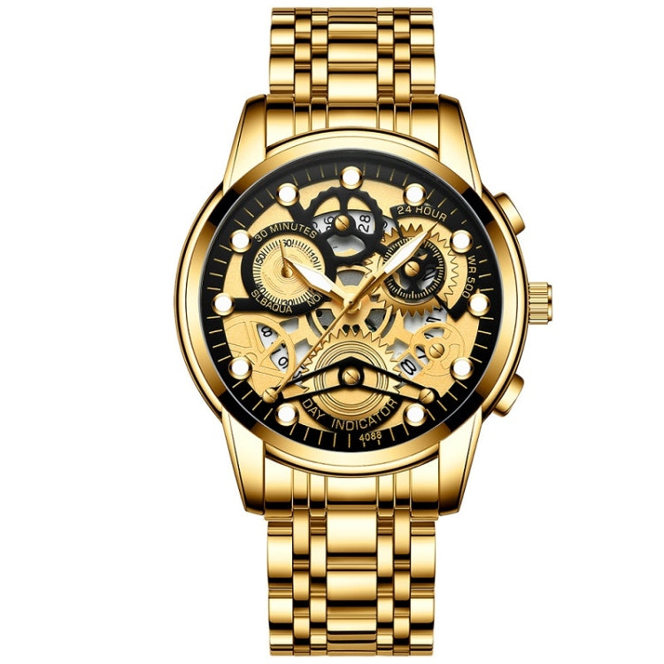 FNGEEN 4088 Men Hollow Quartz Watch Student Waterproof Luminous Watch, Full Gold Gold Surface, Full Gold Black Surface, Black Steel Black Surface White Nails, Black Steel Black Surface Gold Nails, Gold And Gold Surface, Gold Black Surface... Full Gold Black Surface