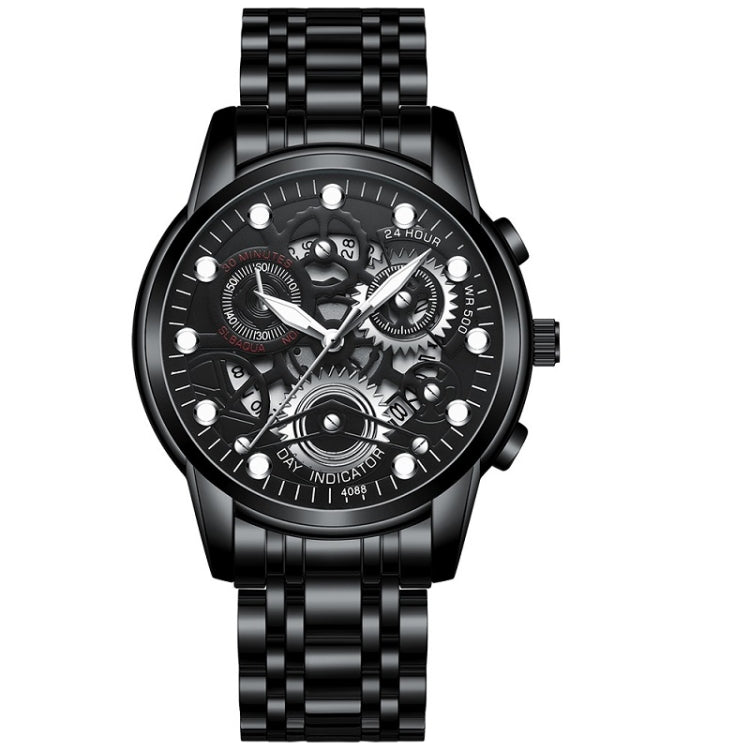 FNGEEN 4088 Men Hollow Quartz Watch Student Waterproof Luminous Watch, Full Gold Gold Surface, Full Gold Black Surface, Black Steel Black Surface White Nails, Black Steel Black Surface Gold Nails, Gold And Gold Surface, Gold Black Surface... Black Steel Black Surface White Nails