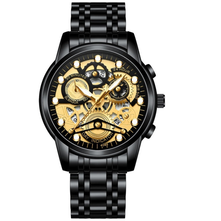 FNGEEN 4088 Men Hollow Quartz Watch Student Waterproof Luminous Watch, Full Gold Gold Surface, Full Gold Black Surface, Black Steel Black Surface White Nails, Black Steel Black Surface Gold Nails, Gold And Gold Surface, Gold Black Surface... Black Steel Black Surface Gold Nails