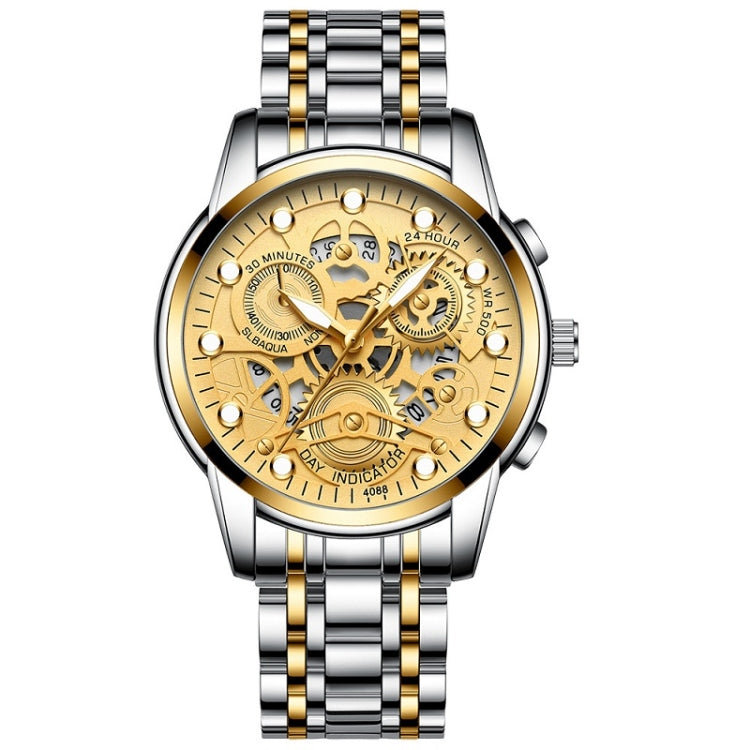 FNGEEN 4088 Men Hollow Quartz Watch Student Waterproof Luminous Watch, Full Gold Gold Surface, Full Gold Black Surface, Black Steel Black Surface White Nails, Black Steel Black Surface Gold Nails, Gold And Gold Surface, Gold Black Surface... Gold And Gold Surface