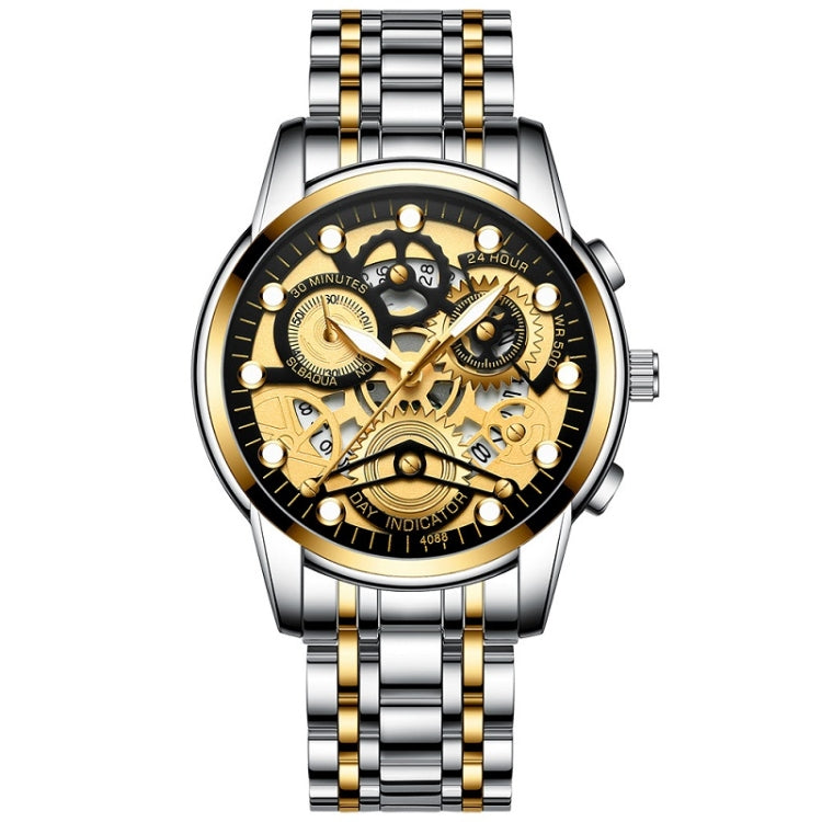 FNGEEN 4088 Men Hollow Quartz Watch Student Waterproof Luminous Watch, Full Gold Gold Surface, Full Gold Black Surface, Black Steel Black Surface White Nails, Black Steel Black Surface Gold Nails, Gold And Gold Surface, Gold Black Surface... Gold Black Surface