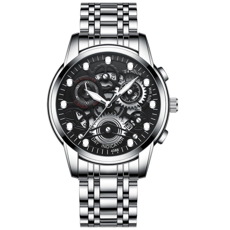 FNGEEN 4088 Men Hollow Quartz Watch Student Waterproof Luminous Watch, Full Gold Gold Surface, Full Gold Black Surface, Black Steel Black Surface White Nails, Black Steel Black Surface Gold Nails, Gold And Gold Surface, Gold Black Surface... White Steel Black Surface