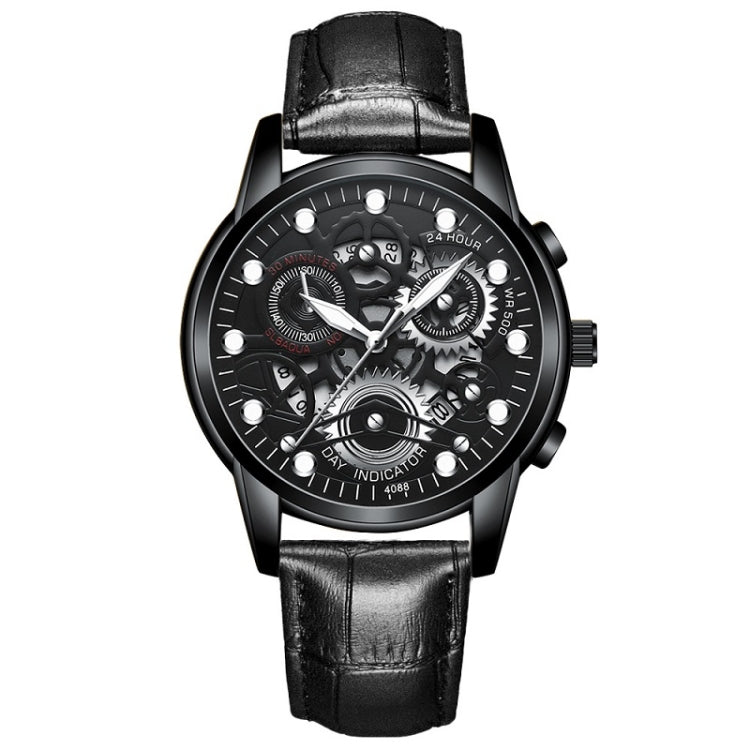 FNGEEN 4088 Men Hollow Quartz Watch Student Waterproof Luminous Watch, Full Gold Gold Surface, Full Gold Black Surface, Black Steel Black Surface White Nails, Black Steel Black Surface Gold Nails, Gold And Gold Surface, Gold Black Surface... All Black Surface White Nails