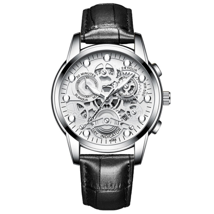 FNGEEN 4088 Men Hollow Quartz Watch Student Waterproof Luminous Watch, Full Gold Gold Surface, Full Gold Black Surface, Black Steel Black Surface White Nails, Black Steel Black Surface Gold Nails, Gold And Gold Surface, Gold Black Surface... Black Leather White Steel White Flour