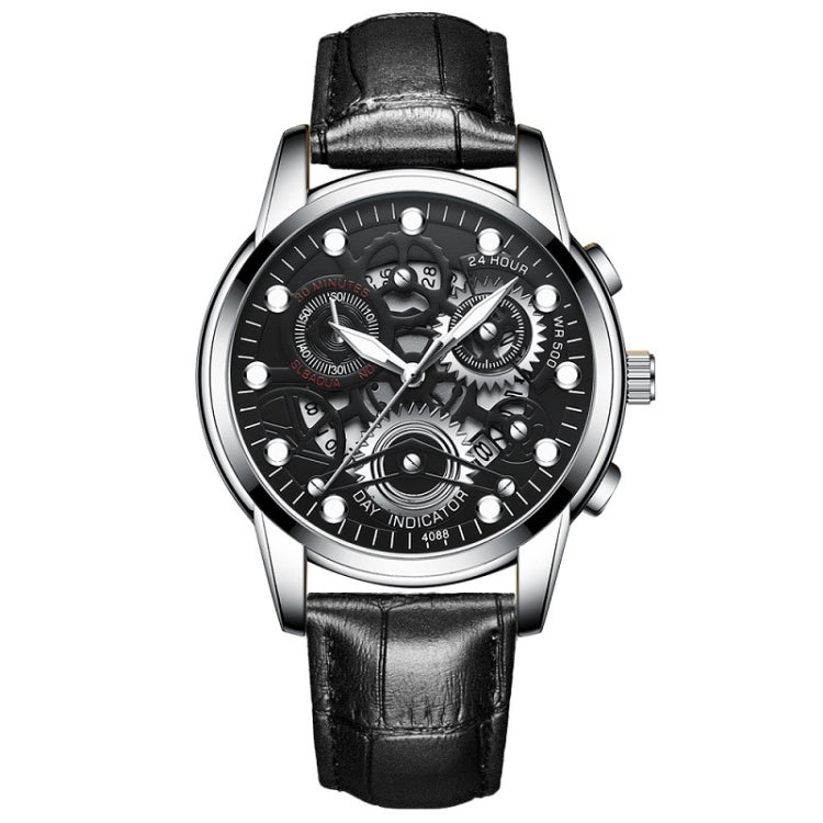 FNGEEN 4088 Men Hollow Quartz Watch Student Waterproof Luminous Watch, Full Gold Gold Surface, Full Gold Black Surface, Black Steel Black Surface White Nails, Black Steel Black Surface Gold Nails, Gold And Gold Surface, Gold Black Surface... Black Leather White Steel Black Surface