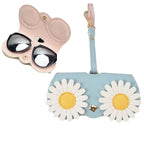 Cute And Funny PU Sunglasses Case Portable Glasses Case With Hanging Buckle, Flowers (Lake Blue Color Matching), Mengbao (Gray Stitching), Cat Girl (Red Frame), Red Love, Big Eyes (Gray), British Style (Stripe Contrast), Red Love Cat Girl, Bat (Black) ... Flowers (Lake Blue Color Matching)